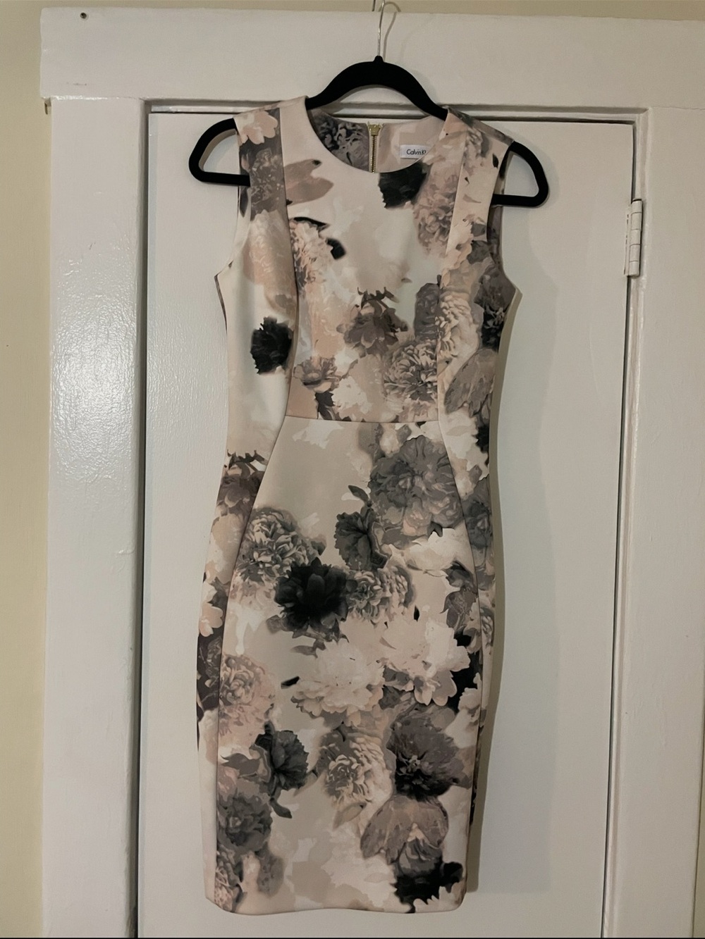 Calvin Klein Neutral Floral Midi Sheath Dress size 4